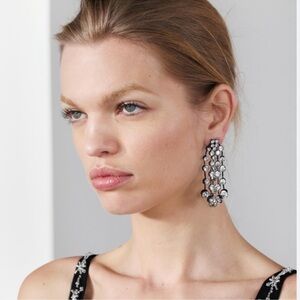 NEW in Box Zara Metal Rhinestone Waterfall Statement Earrings
